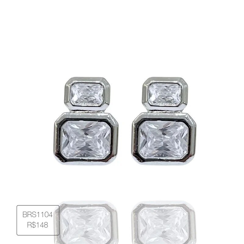 Brinco Asteria Zirconia Retangular Prateado